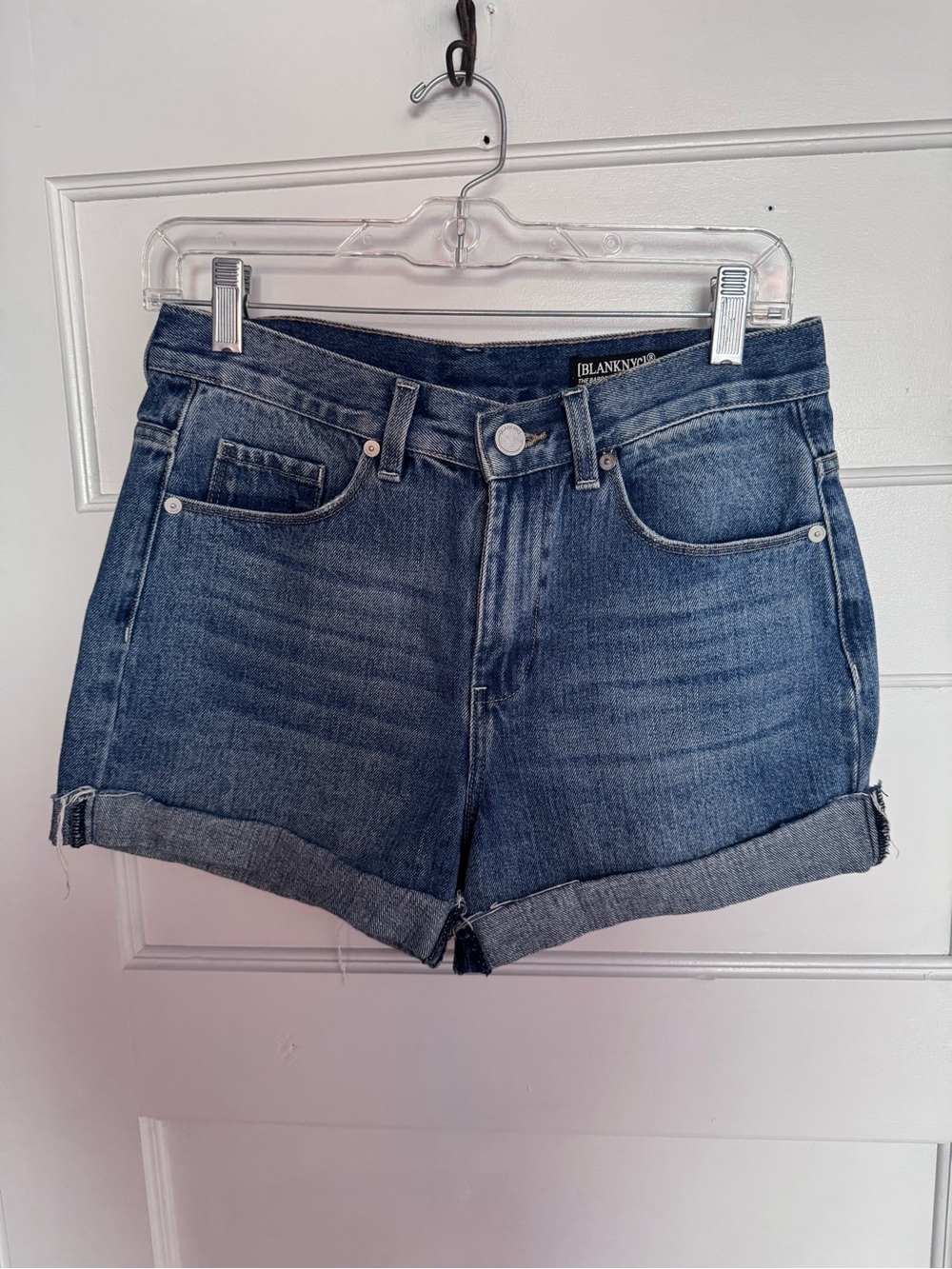 Blank NYC Dark Blue Rolled Hem Denim Shorts - The Barrow, Size 27